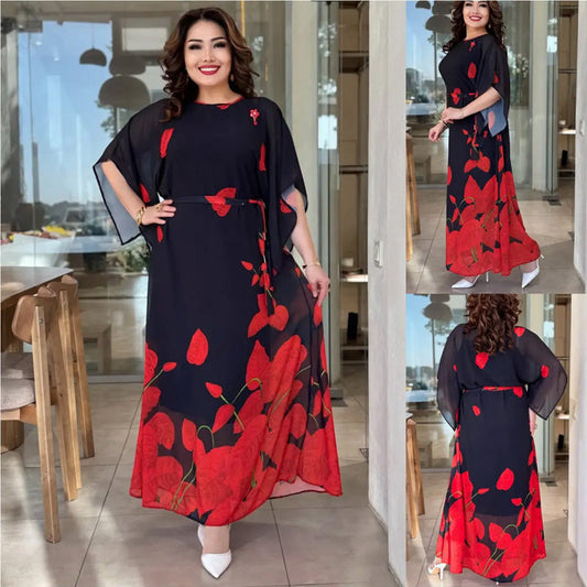 👗 Plokščios formos suknelė su apvalia iškirpte ir diržu 🌸 | Gėlių raštas | Reguliuojamas siluetas-LT