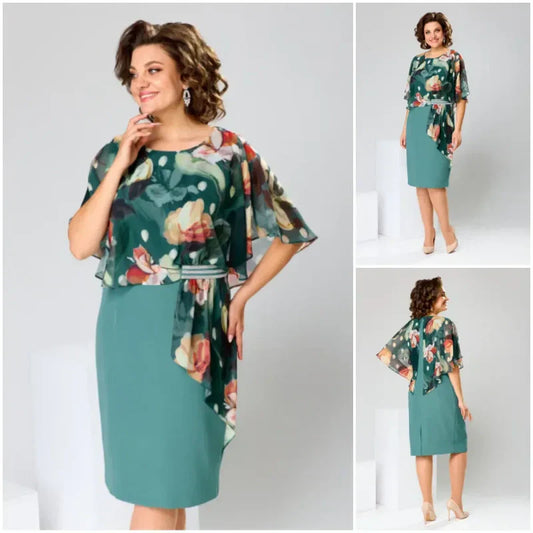 🌸 Elegantiškos gėlėtos apvalios iškirptės suknelės moterims-LT