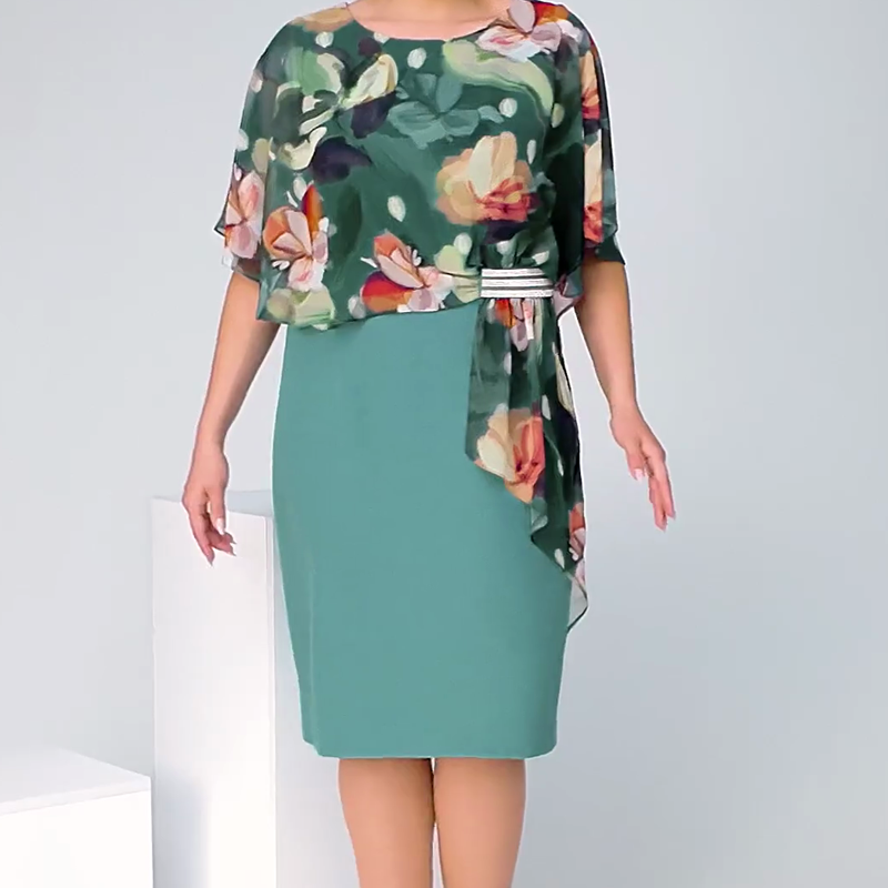 🌸 Elegantiškos gėlėtos apvalios iškirptės suknelės moterims-LT