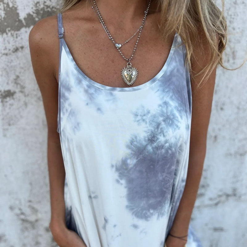 Γυναικείο Φόρεμα Tie Dye με Ντεγκραντέ Στάμπα και Τιράντες-GR