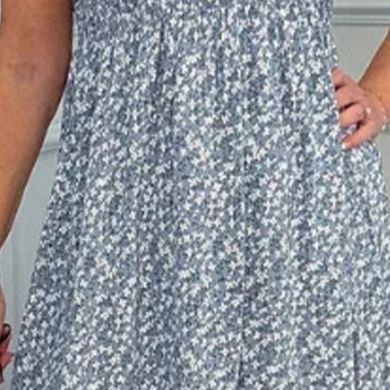 Κομψό γυναικείο φλοράλ φόρεμα με ψηλή μέση και βολάν στο μανίκι-GR