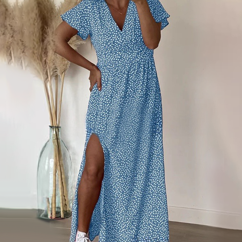 Σέξι γυναικείο μάξι φόρεμα με πλαϊνά σκισίματα-GR