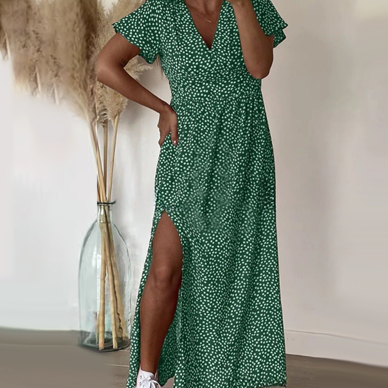 Σέξι γυναικείο μάξι φόρεμα με πλαϊνά σκισίματα-GR