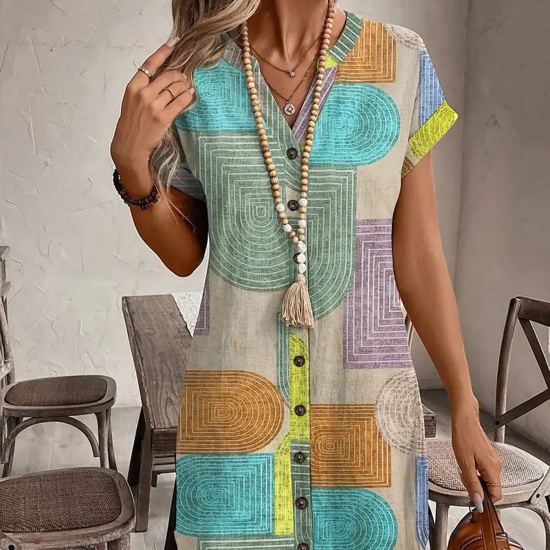 🌺【S-2XL】Spalvinga marginta suknelė-LT