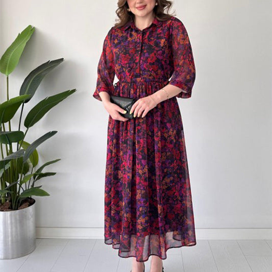 🌺 Elegantiška moteriška raštuota laisvalaikio stiliaus maksi suknelė-LT