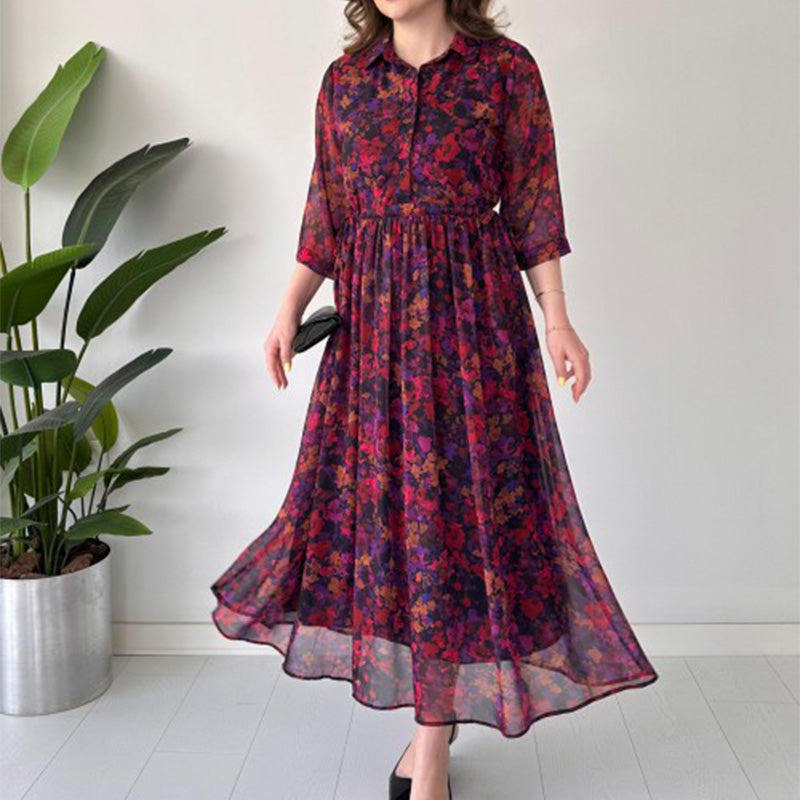 🌺 Γυναικείο κομψό, χαλαρωτικό μάξι φόρεμα με στάμπα-GR