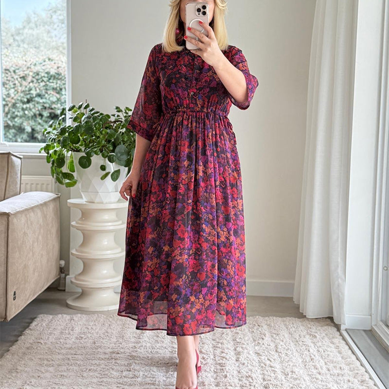 🌺 Γυναικείο κομψό, χαλαρωτικό μάξι φόρεμα με στάμπα-GR