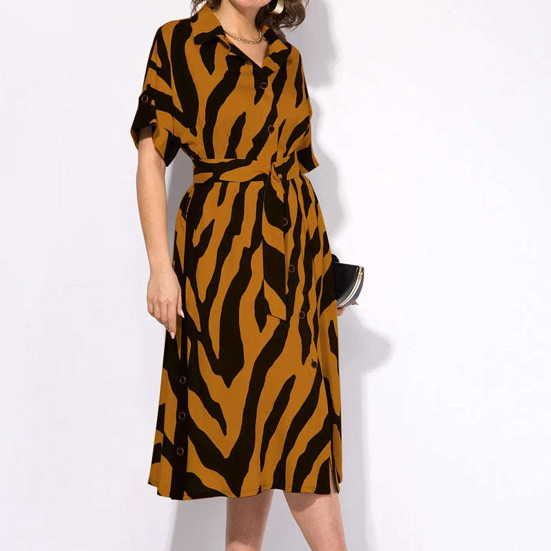 ✨🦓Obleka z V-izrezom, potiskanimi črtami in pasom-SI