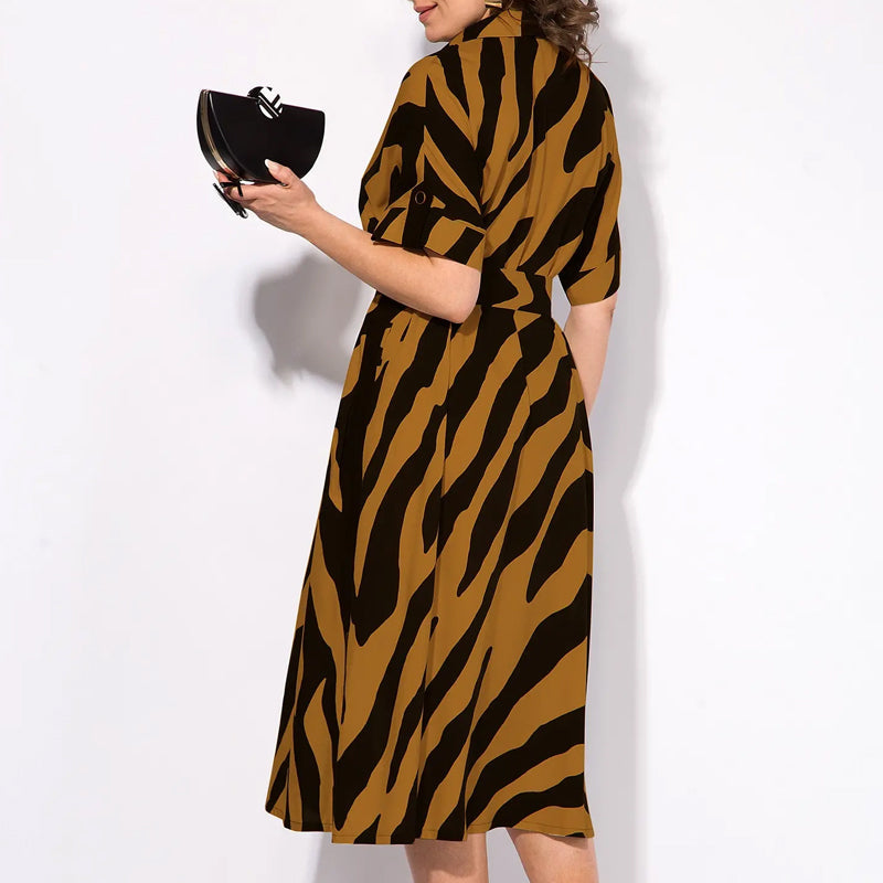 ✨🦓Φόρεμα με V λαιμόκοψη, τυπωμένες ρίγες και μέση-GR