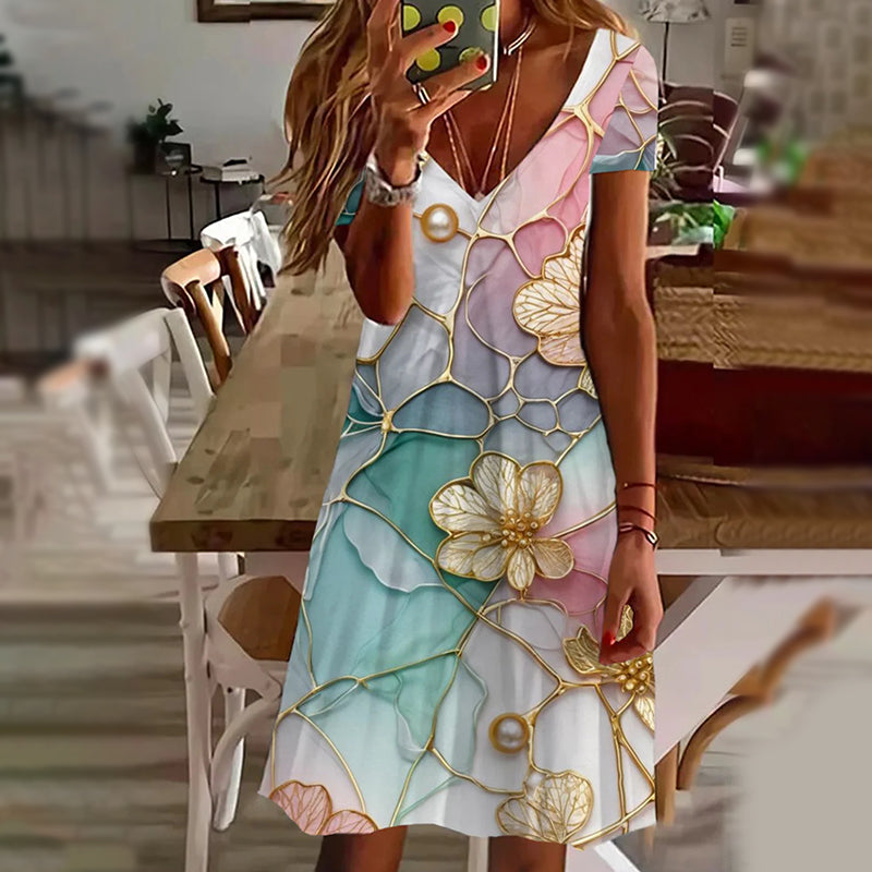 Κομψά γυναικεία φορέματα με τυπωμένο ντεκολτέ V-GR