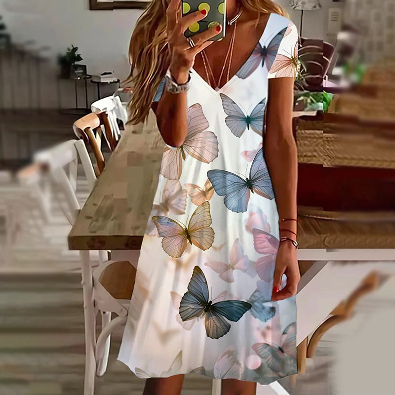 Κομψά γυναικεία φορέματα με τυπωμένο ντεκολτέ V-GR