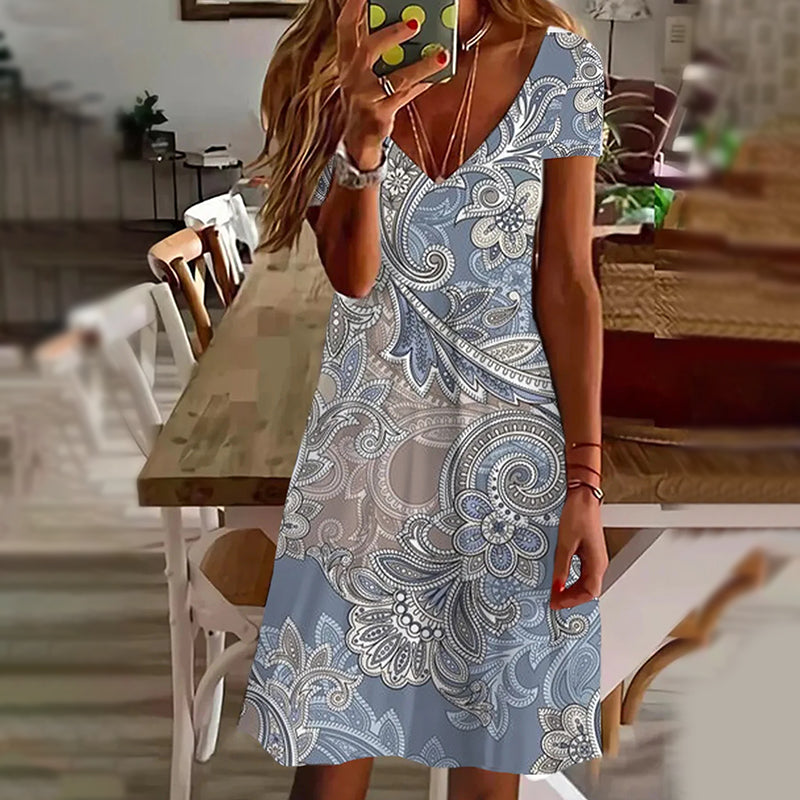 Κομψά γυναικεία φορέματα με τυπωμένο ντεκολτέ V-GR