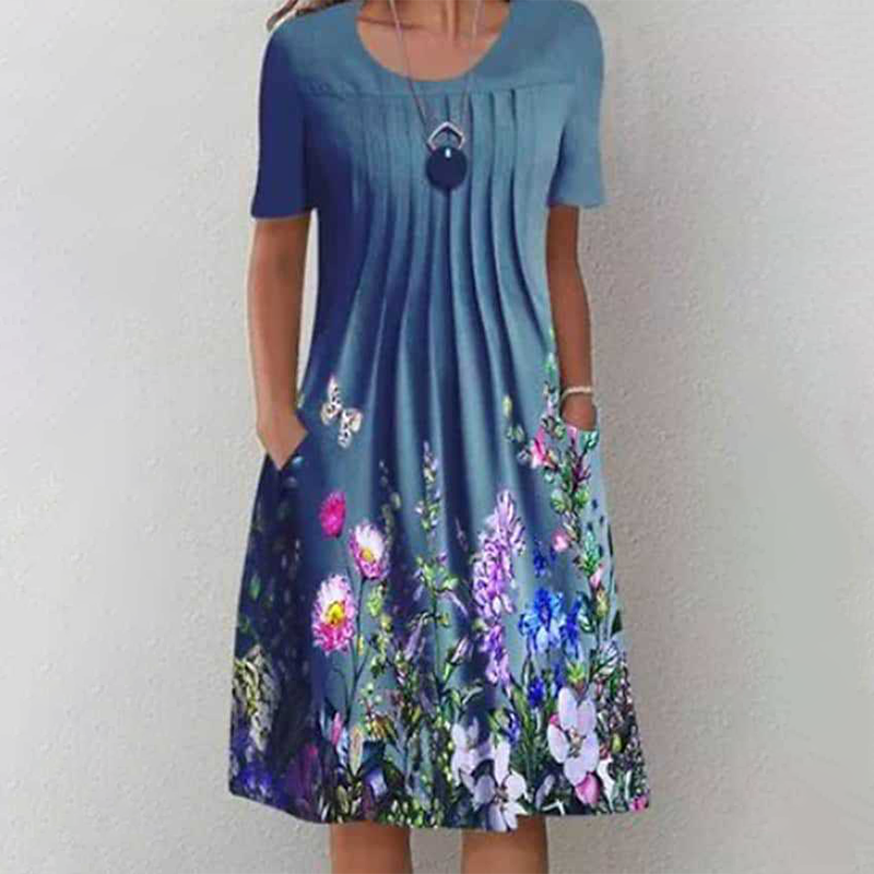 【S-3XL】👗Obleka s cvetličnim izrezom in okroglim izrezom-SI