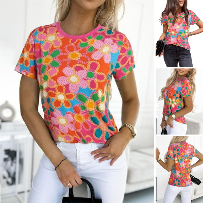 Ženska roza majica s cvetličnim potiskom-SI