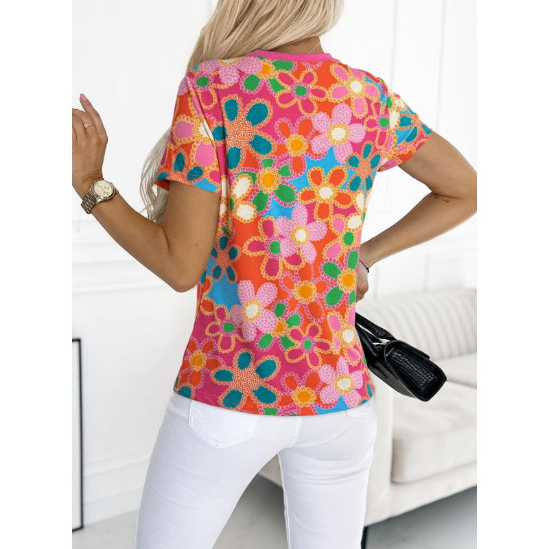 Ženska roza majica s cvetličnim potiskom-SI