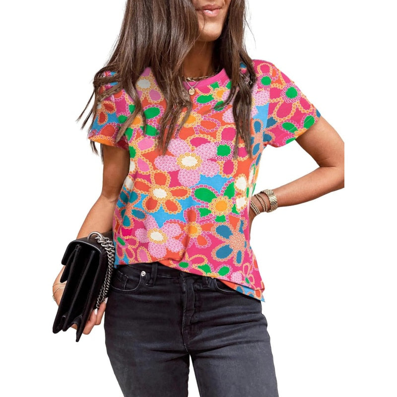 Ženska roza majica s cvetličnim potiskom-SI