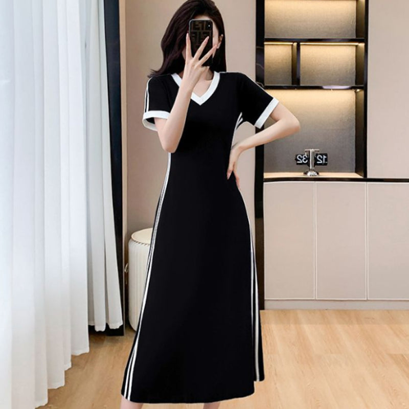 【M-4XL】👗Γυναικείο απλό και άνετο φόρεμα με λαιμόκοψη V-GR