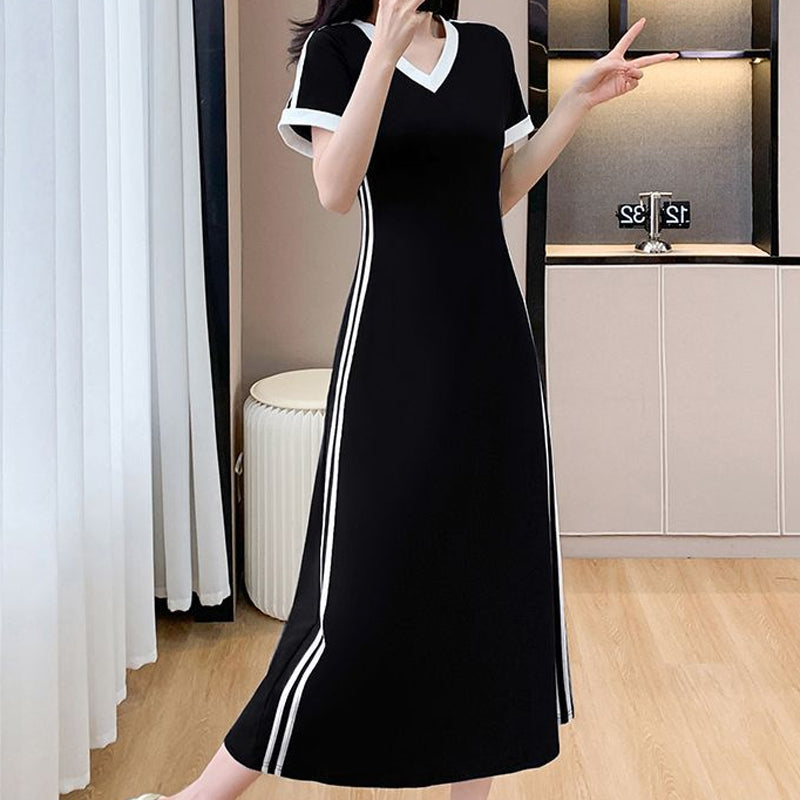 【M-4XL】👗Γυναικείο απλό και άνετο φόρεμα με λαιμόκοψη V-GR