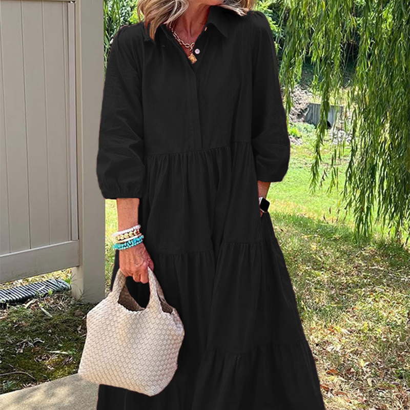 Γυναικείο φόρεμα με φαρδιά γραμμή μέχρι τον αστράγαλο και πέτα-GR