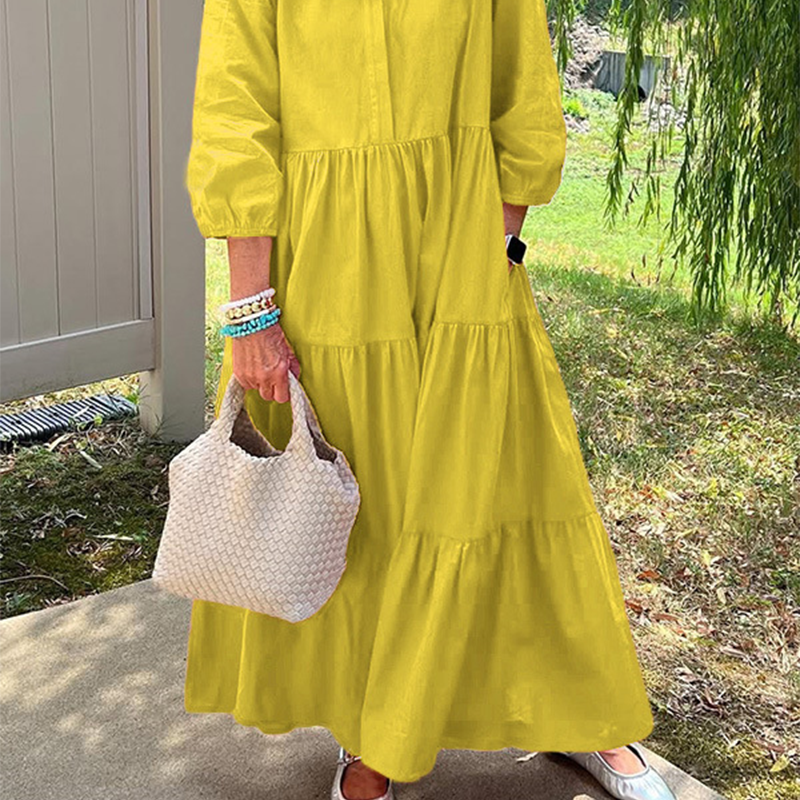 Γυναικείο φόρεμα με φαρδιά γραμμή μέχρι τον αστράγαλο και πέτα-GR