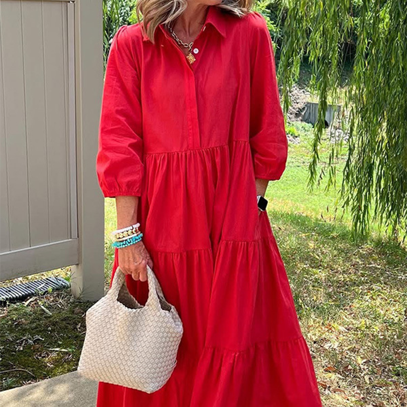 Γυναικείο φόρεμα με φαρδιά γραμμή μέχρι τον αστράγαλο και πέτα-GR