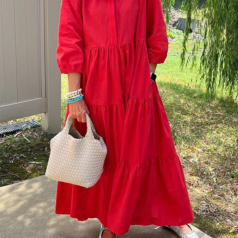 Γυναικείο φόρεμα με φαρδιά γραμμή μέχρι τον αστράγαλο και πέτα-GR