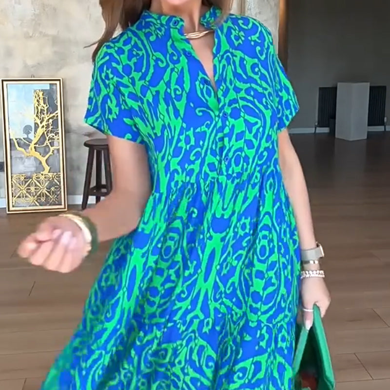 Γυναικείο μακρύ φόρεμα σε γραμμή Α με στάμπα-GR