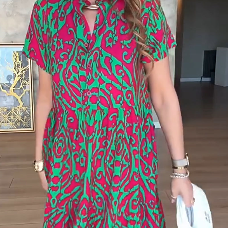 Γυναικείο μακρύ φόρεμα σε γραμμή Α με στάμπα-GR