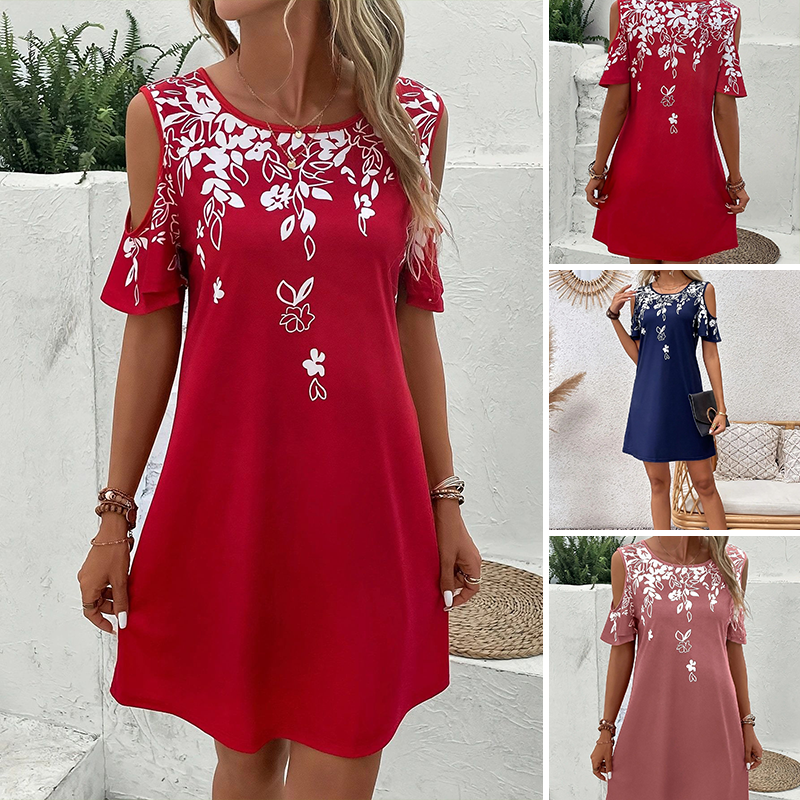 🌼【S-2XL】Gėlių rašto midi suknelė su iškirptomis rankovėmis-LT