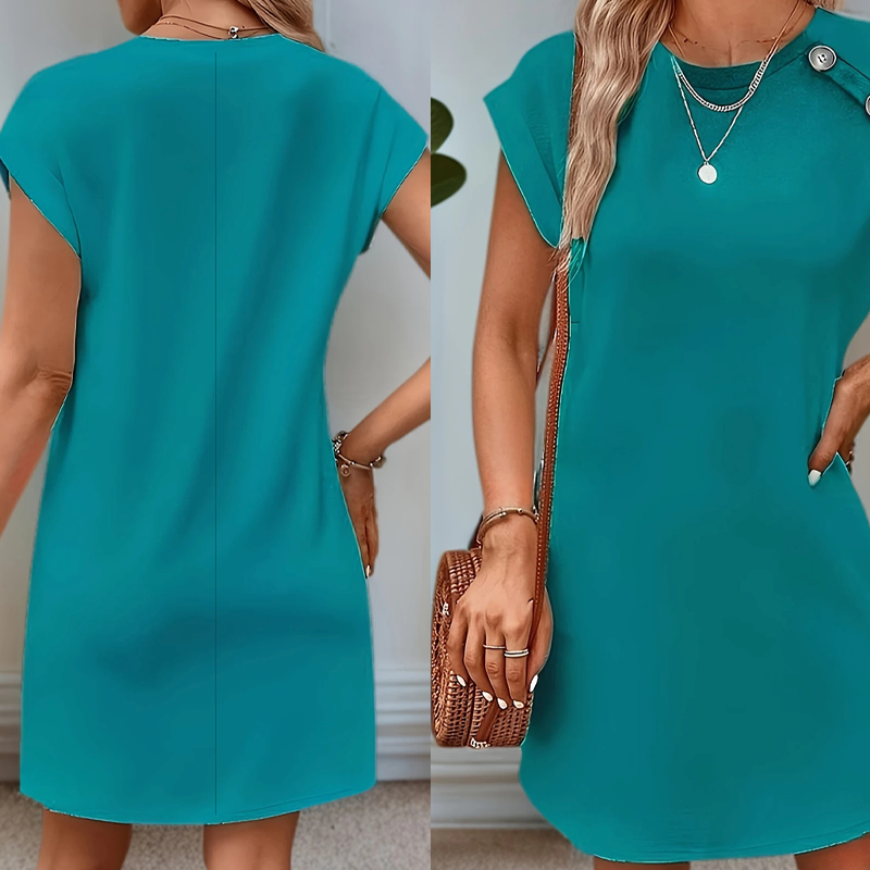 Φόρεμα σε Α γραμμή με στρογγυλή λαιμόκοψη και αδυνάτισμα σε μονόχρωμο χρώμα-GR