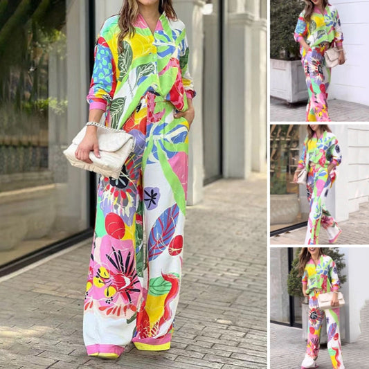 💖Dviejų dalių moteriškas komplektas su laisvalaikio, ryškiu raštu-LT