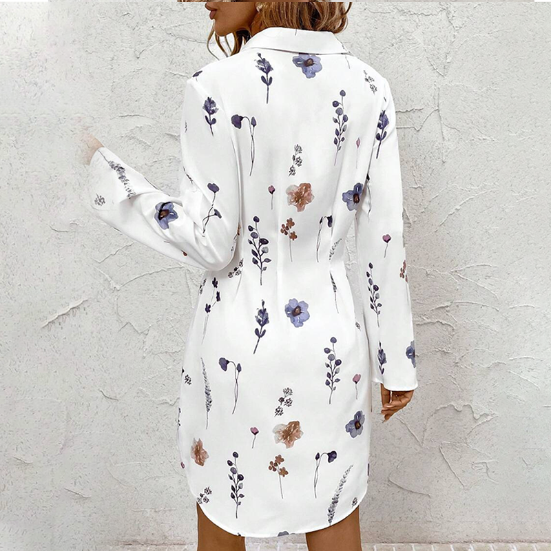 【S-XL】🌸Elegantiška gėlėta ilgomis rankovėmis A formos marškinių suknelė-LT