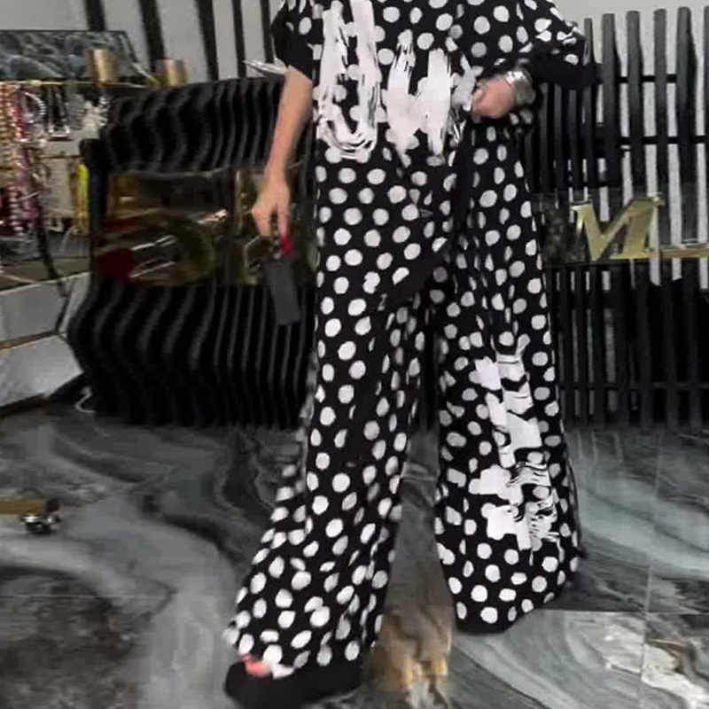 Σετ 2 τεμαχίων: oversized τοπ και παντελόνι με φαρδιά μπατζάκια για γυναίκες-GR