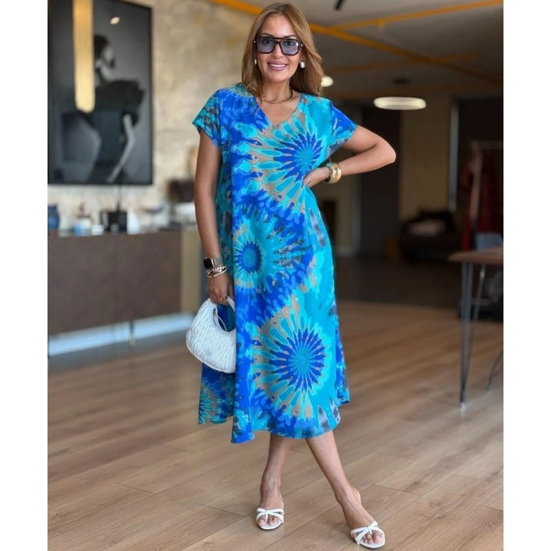 🤩Γυναικεία φαρδιά φορέματα με V λαιμόκοψη και prints-GR