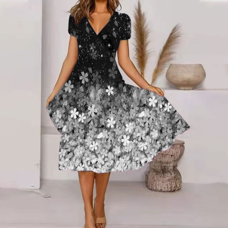 【S-4XL】🌺Γυναικείο φόρεμα με στάμπα και λαιμόκοψη V-GR