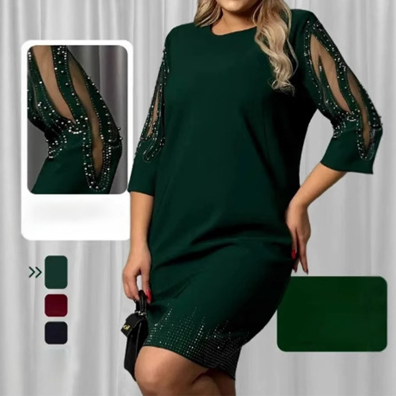 ✨Φόρεμα με μανίκια τριών τετάρτων και δαντέλα με στρας-GR