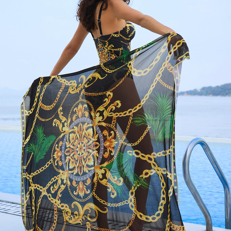 🩱Moteriškas vientisas maudymosi kostiumėlis ir apsiaustas🌊-LT