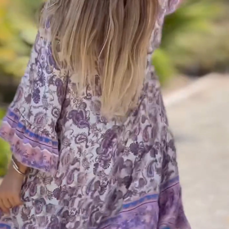 🌸 Gėlėta V formos iškirptės suknelė | Romantiškas prancūziškas kirpimas, atostogų/pasimatymo metu būtinai vilkėkite dievišką sijoną~-LT