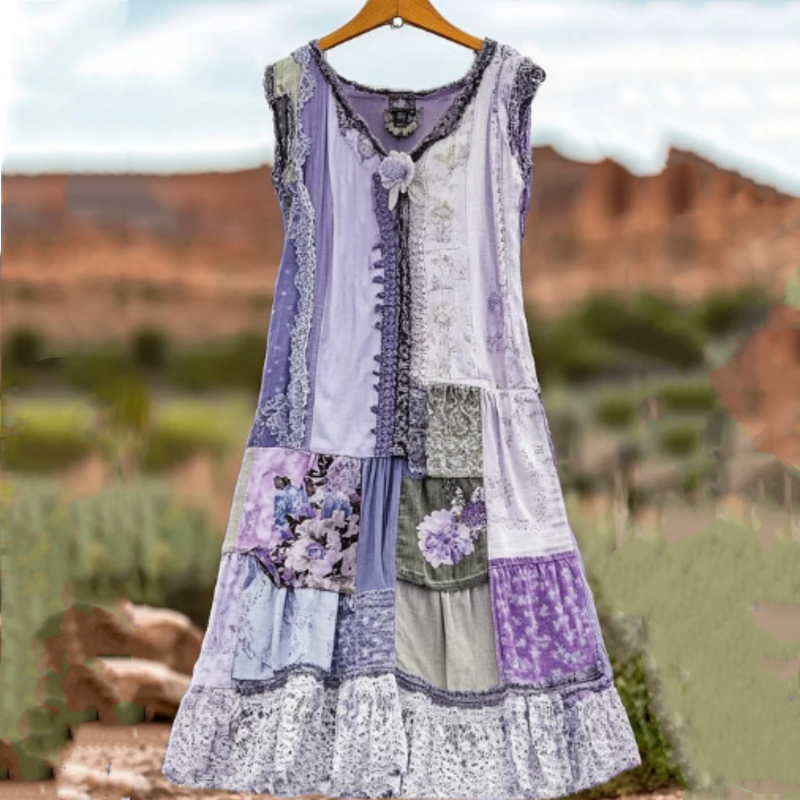 🔥 Vintažinio stiliaus gėlėta suknelė be rankovių moterims 🍃👗-LT