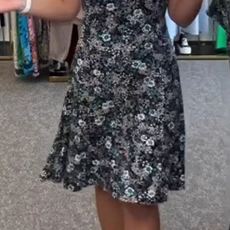 Γυναικείο casual φόρεμα με φλοράλ τύπωμα γύρω από τον λαιμό-GR