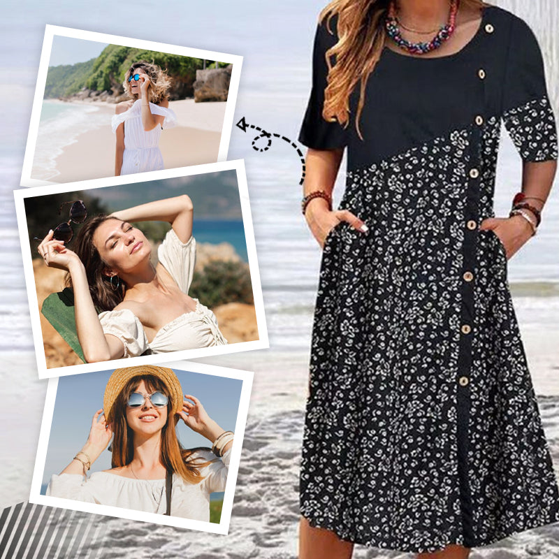 Γυναικεία vintage τυπωμένα βαμβακερά φορέματα-GR