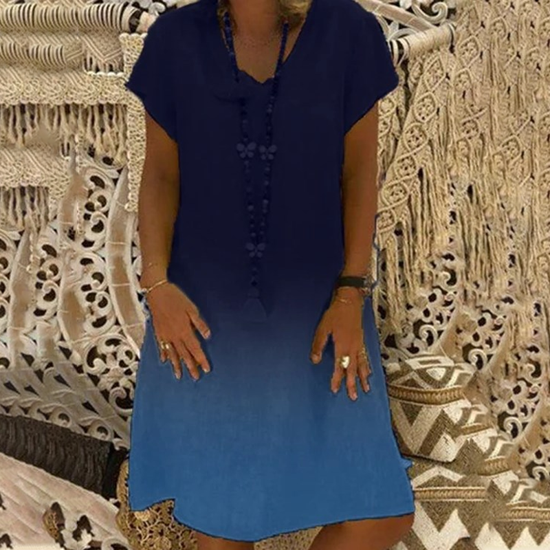 💃 Laisvalaikio suknelė su V formos iškirpte ir trumpomis rankovėmis gradiento stiliaus-LT