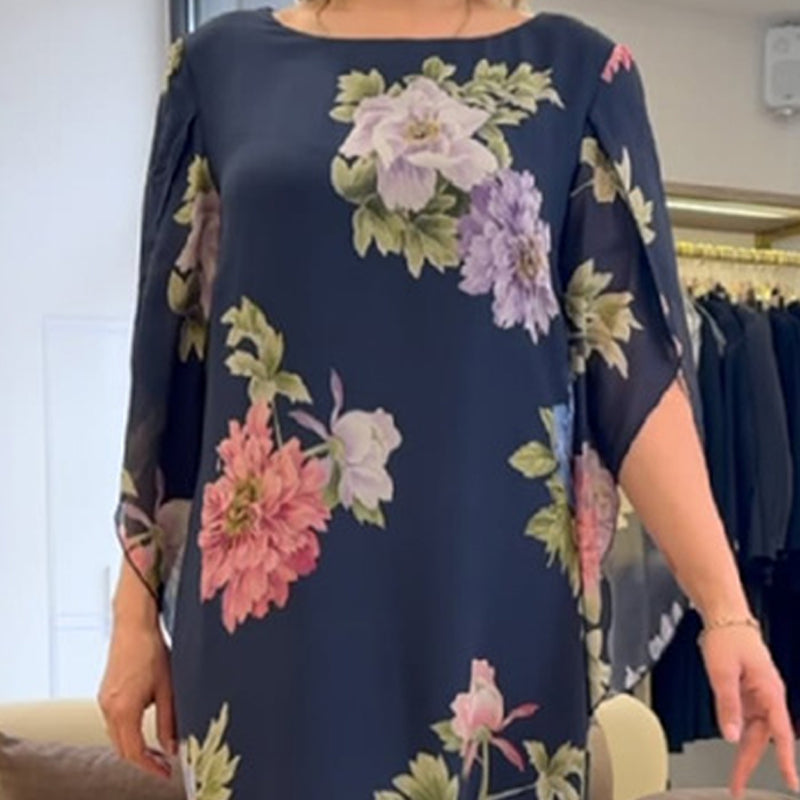 Κομψό μακρύ γυναικείο φόρεμα με τύπωμα στο λαιμό-GR