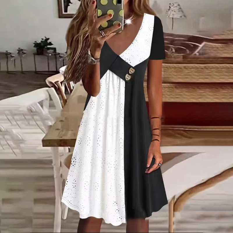 👗 Κομψό γυναικείο φόρεμα με λαιμόκοψη σε σχήμα καρδιάς και μοντέρνο patchwork-GR