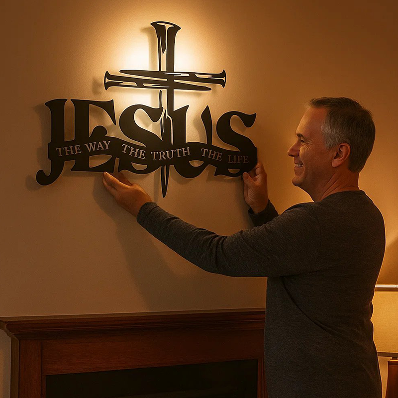 Μεταλλική διακόσμηση τοίχου με σταυρό και αλήθεια-GR