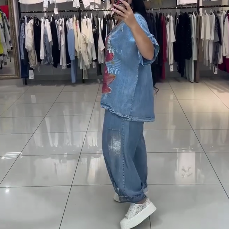 Γυναικείο τυπωμένο σετ, τοπ και παντελόνι-GR