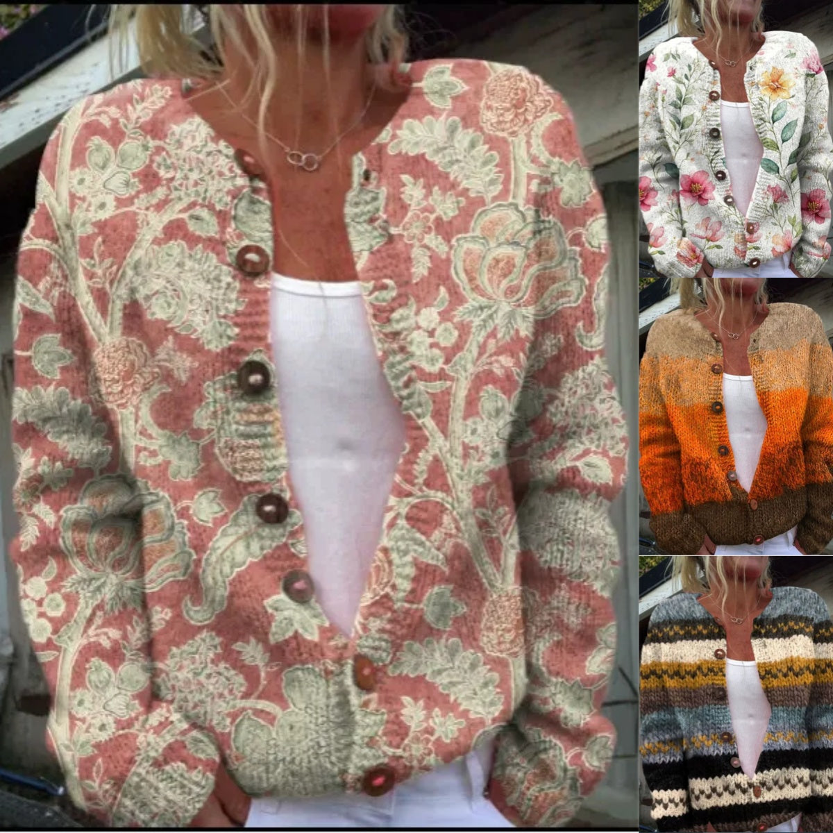 Γυναικεία παλτό με τύπωμα, κλείσιμο με κουμπιά, ανοιχτό μπροστά-GR