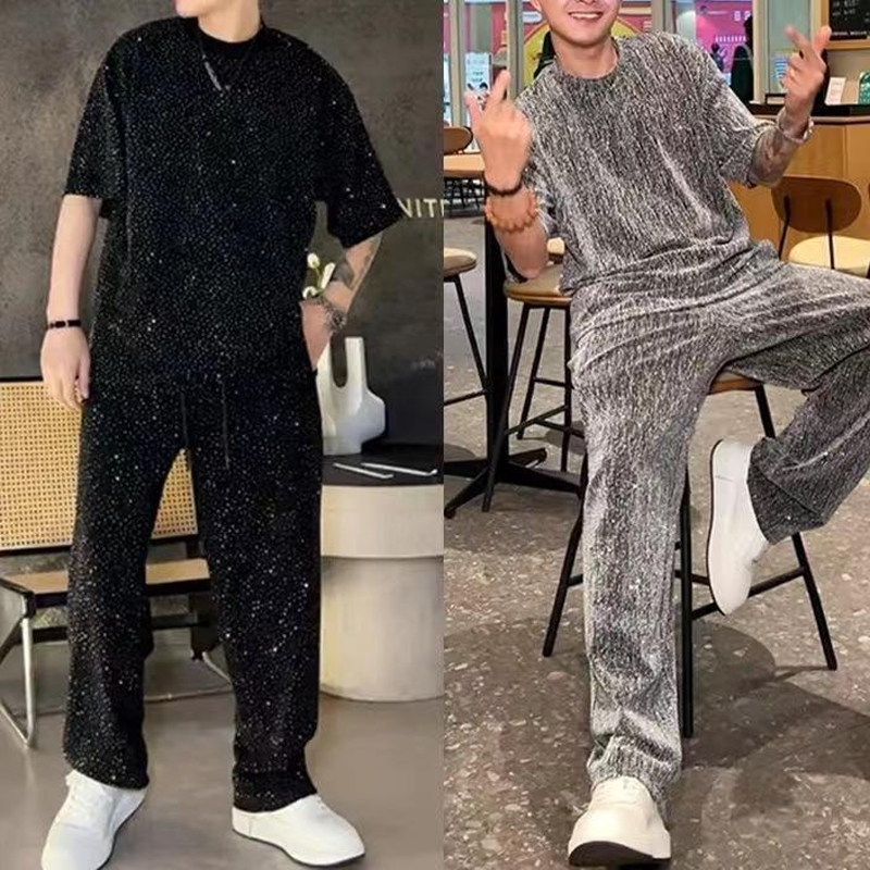 💖 Νέο σχέδιο για το 2025 ✨Ανδρικό σετ δύο τεμαχίων: κοντομάνικο μπλουζάκι και φαρδύ παντελόνι-GR