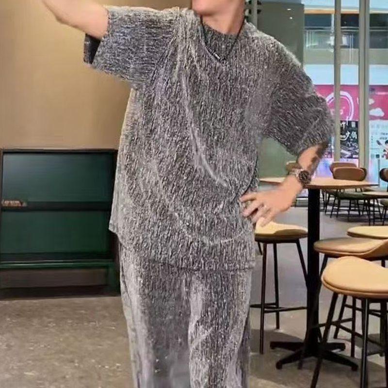 💖 Νέο σχέδιο για το 2025 ✨Ανδρικό σετ δύο τεμαχίων: κοντομάνικο μπλουζάκι και φαρδύ παντελόνι-GR