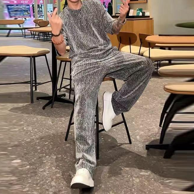 💖 Νέο σχέδιο για το 2025 ✨Ανδρικό σετ δύο τεμαχίων: κοντομάνικο μπλουζάκι και φαρδύ παντελόνι-GR